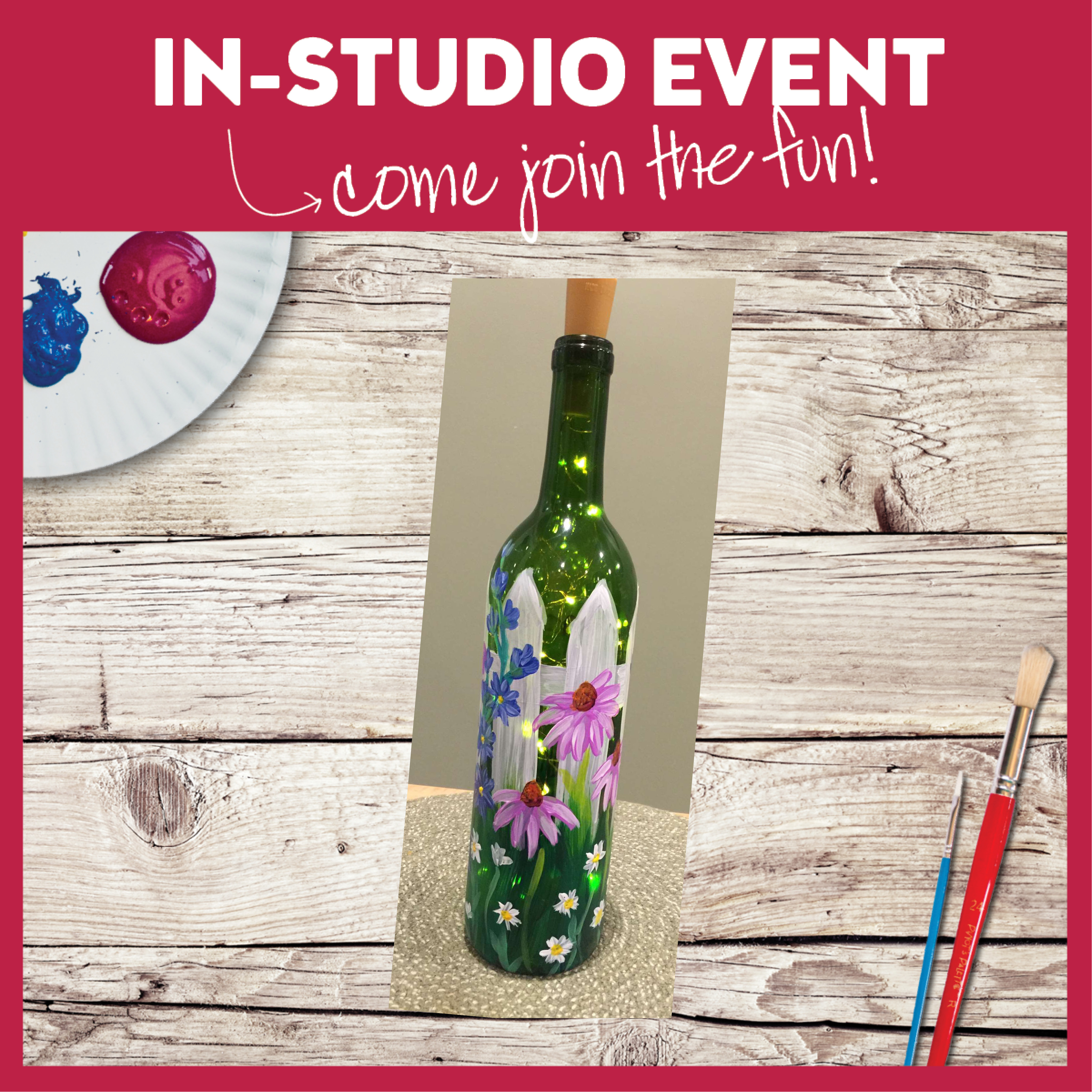 Wildflower Garden Wine Bottle with Lights - In Studio Event - Limited Seating Available